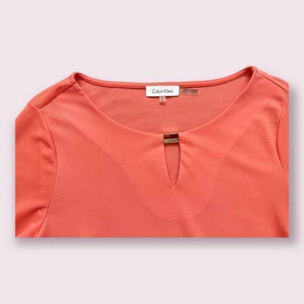 Calvin Klein tunic/blouse coral flared ruched ruffled long sleeve M - Picture 7 of 12